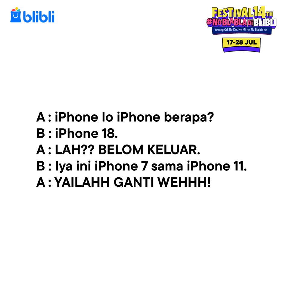 TIM GANTI HP SAMPE RUSAK TOTAL ATAU TIM UPGRADE TIAP TAHUN? 😜

kalau mau liat2 hape baru, cek di sini guys!👇
blibli.onelink.me/aFLN/ulangtahun Festival 14th
No Blabla di Blibli, Semua di Jamin Ori ✨