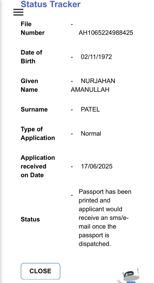 <a href="/rpoahmedabad/">RPO Ahmedabad</a> <a href="/passportsevamea/">PassportSeva Support</a> <a href="/PMOIndia/">PMO India</a> 

Refer File Number: AH1065224988425
Last status shows Passport has been printed and applicant would receive an sms/e-mail once the passport is dispatched.last 08 days not updated so please update and urgent required so please dispatch .