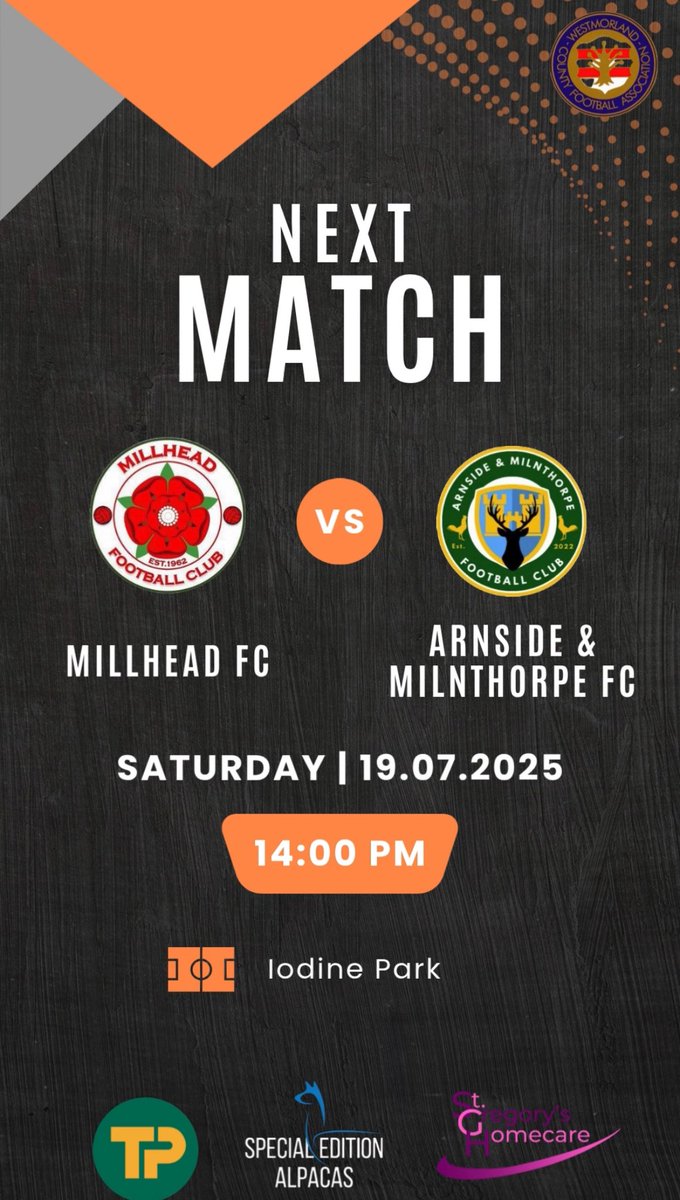 Millhead FC (@fcmillhead) on Twitter photo βππ©π₯ πππ₯ππ..
We return to Iodine on Saturday as we host <a href="/Arn_and_Miln_FC/">Arnside & Milnthorpe FC</a> in our next pre season friendly!
As always all support is welcome down at Iodine Park π§‘
#forzamillhead βππ©π₯ πππ₯ππ..
We return to Iodine on Saturday as we host <a href="/Arn_and_Miln_FC/">Arnside & Milnthorpe FC</a> in our next pre season friendly!
As always all support is welcome down at Iodine Park π§‘
#forzamillhead