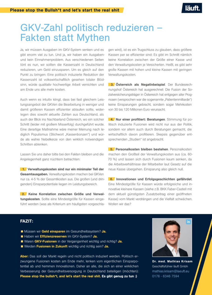 📌 Nicht noch ein Gesetz. Nicht noch eine Zwangsfusion. Wer die Zahl der Krankenkassen reduzieren will, spart nicht, sondern verlagert das Problem. 

Dr. Mathias Krisam  Arzt, Versorgungsforscher, #GKV-Experte und Teil des #IZW-Expertenteams, räumt mit einem beliebten politischen