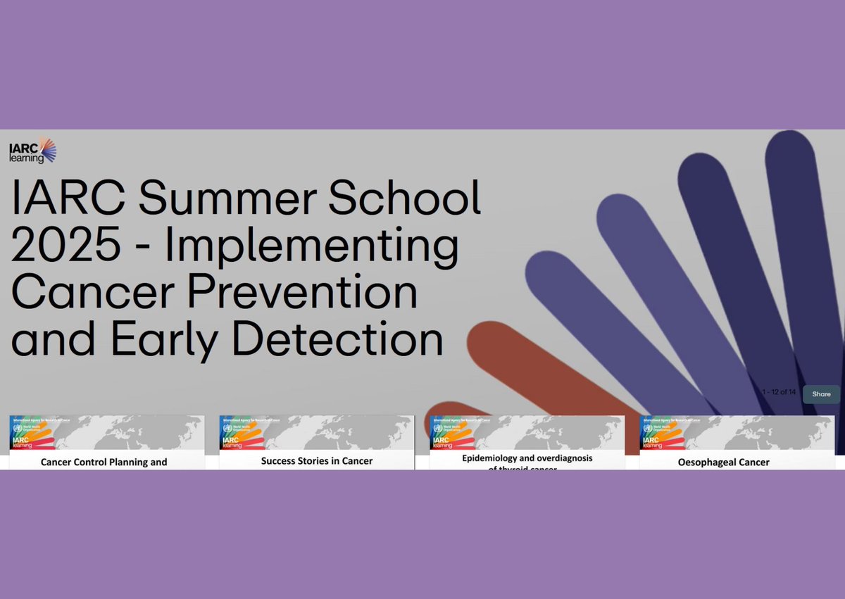 eucanscreen's tweet image. π IARC Summer School 2025 β Empowering Cancer Prevention Experts Worldwide
π Recordings are now available:
βΆοΈ Introduction to Cancer Epidemiology:
learning.iarc.who.int/course/view.phβ¦
βΆοΈ Implementing Cancer Prevention and Early Detection:
learning.iarc.who.int/course/view.phβ¦
#CancerPrevention #IARC