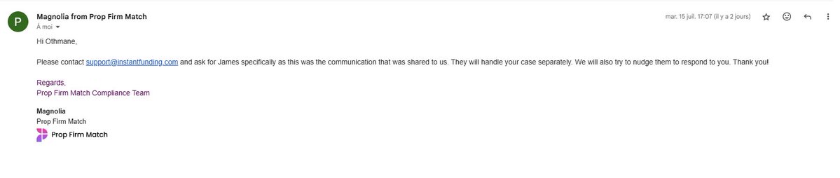 Uthmaaaqn's tweet image. I did reach compliance @PropFirmMatch team after @InstantFunding_ still ghosting me even after they agree to make a solution !
the problem is they keep telling PFM me to reach JAMES and still ghosting me
@PropFirmMedia @Propfirmedge @proptradershub @PFRT_X @propfirmeye