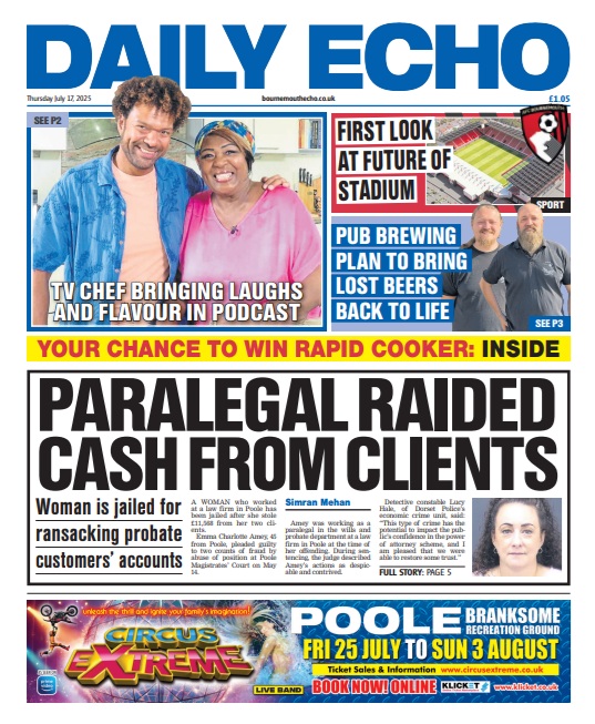 Morning everyone. Today's paper features competitions to win a rapid cooker and also a £100 John Lewis/Waitrose voucher. Here's Thursday's front page and headlines #Dorset #LocalNews