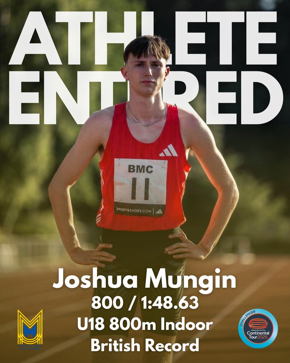 We’re delighted to welcome Scotland’s very own 800m superstar, Josh Mungin, to our start line for his debut track mile.

Josh is enjoying another outstanding track season with his 800m down to 1:48.63, which is currently 4th in the World at U18 800m! 🤯🌍 

Bring the Flames 🔥