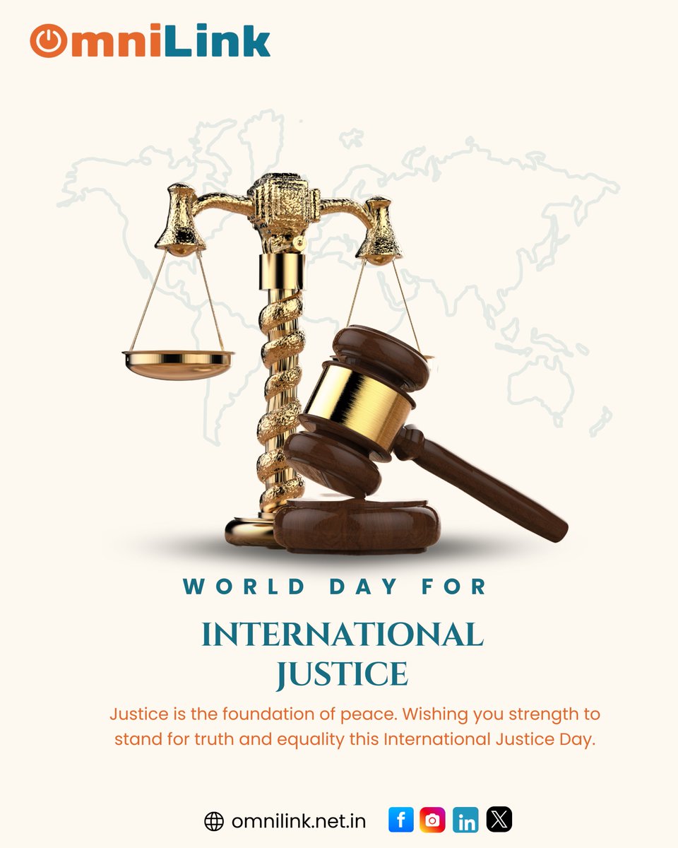 ⚖️ Justice is the foundation of peace.
On #InternationalJusticeDay, we stand for truth, equality, and fairness for all.
Let’s build a just and inclusive world together. 🌍
#OmniLinkTechnology #JusticeForAll #PeaceThroughJustice
<a href="/MLJ_GoI/">Ministry of Law and Justice</a> <a href="/HFWOdisha/">H & FW Dept Odisha</a> <a href="/PrithivirajBJP/">Prithiviraj Harichandan</a>