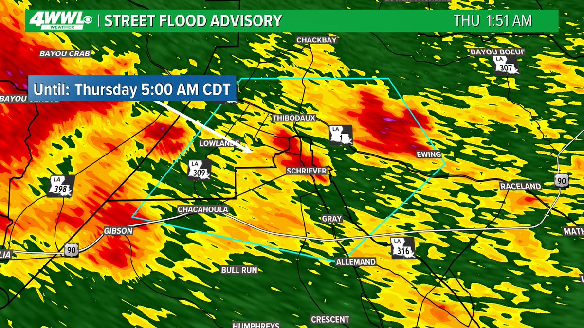 wwltvweather's tweet image. A Street Flood Advisory has been issued for parts of Lafourche, Terrebonne until 7/17 5:00AM. Street flooding is possible in these areas. Don't drive through flooded roads. #BeOn4