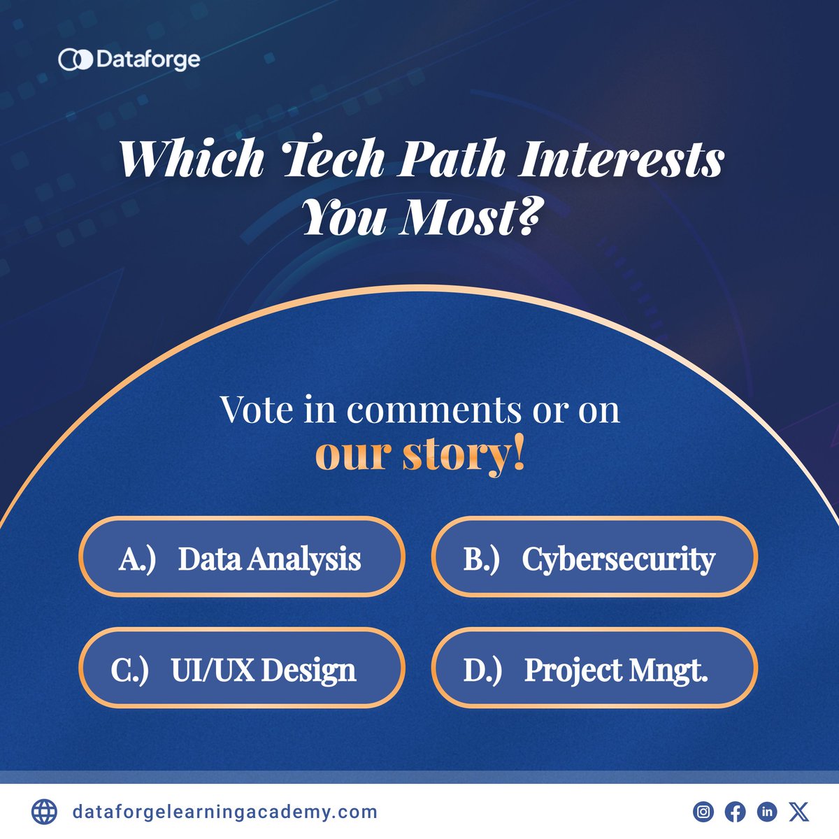 DataForge_LA's tweet image. Your future is waiting, which door will you open? Drop your pick in the comments 
 Our next cohort kicks off July 28th and it could be your chance to finally build that dream tech career.

👉 Let’s get you started. click on the Link : tinyurl.com/3v9j59hw

#DataForge
