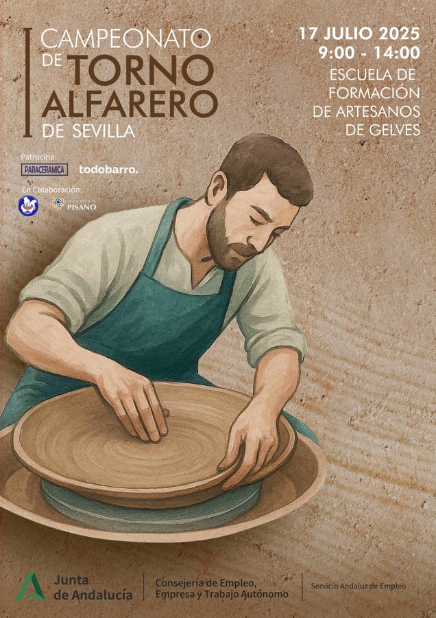 SAEmpleo's tweet image. La Escuela de Formación de Artesanos de Gelves, junto a la @AsociacionPisan, celebra hoy el I Campeonato de Torno Alfarero de Sevilla
📌Taller de Alfarería de la Escuela
⏱️ 09:00 a 14:00 h
🙍♂️🙍♀️30 participantes
ℹ️Tres pruebas
Síguelo en streaming 📹 aquí f.mtr.cool/vfaxedoheu
