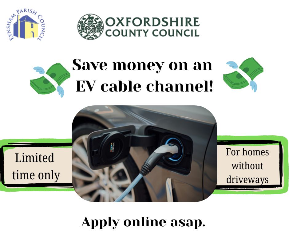 Eynsham Parish Council (@eynshampc) on Twitter photo For a limited time, <a href="/OxfordshireCC/">Oxfordshire County Council</a> will be subsidising the cost of an EV cable channel for people without driveways. Would this help you? Find all the details & apply asap to save money & achieve your EV ambitions! More here: eynsham-pc.gov.uk/org-news.aspx?… For a limited time, <a href="/OxfordshireCC/">Oxfordshire County Council</a> will be subsidising the cost of an EV cable channel for people without driveways. Would this help you? Find all the details & apply asap to save money & achieve your EV ambitions! More here: eynsham-pc.gov.uk/org-news.aspx?…