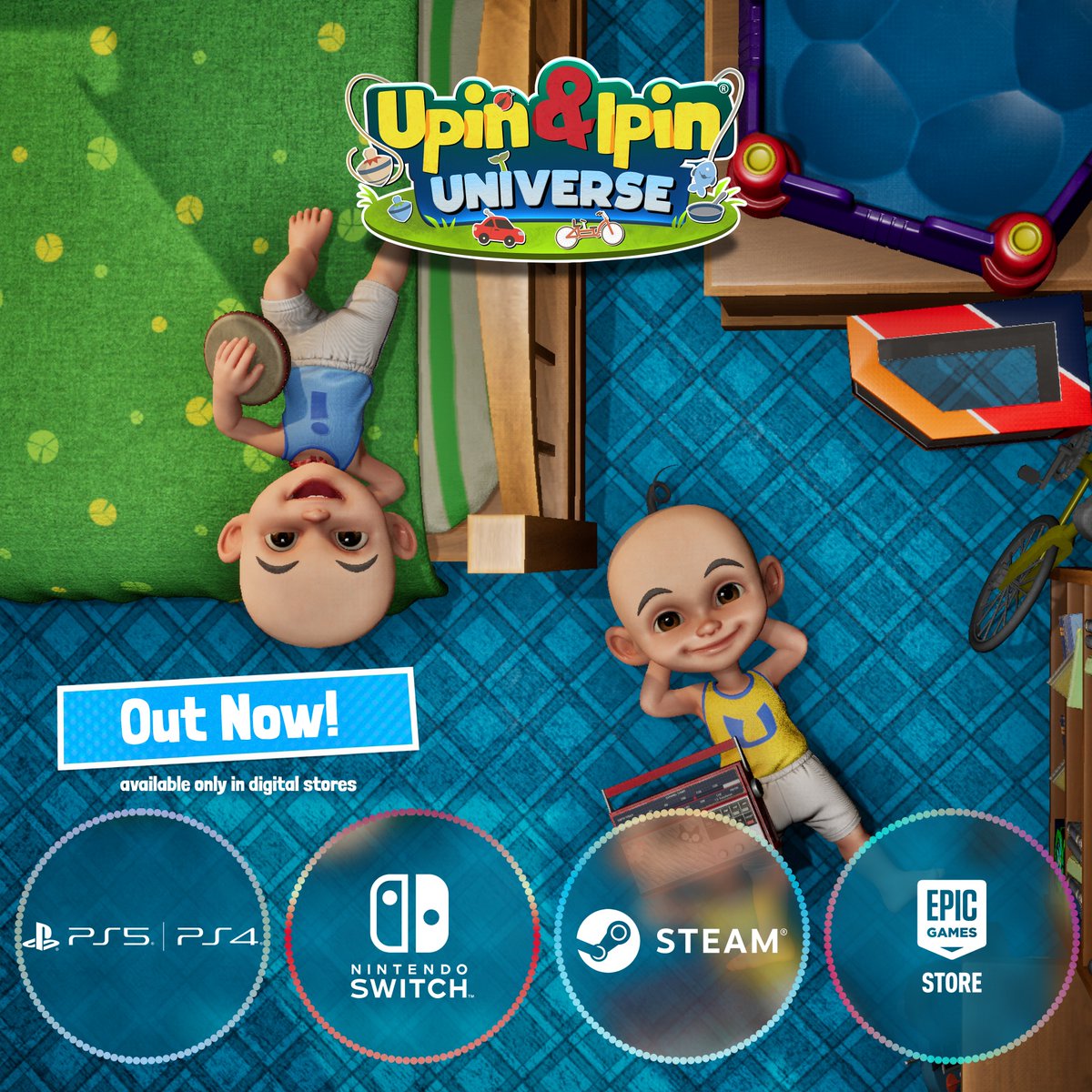 upinipingame's tweet image. Upin & Ipin Universe is OUT NOW!!
Now available on PlayStation 4 & 5, Nintendo Switch, and PC (Steam & Epic Games Store) 🎮
#UpinIpinUniverse #GameLaunch