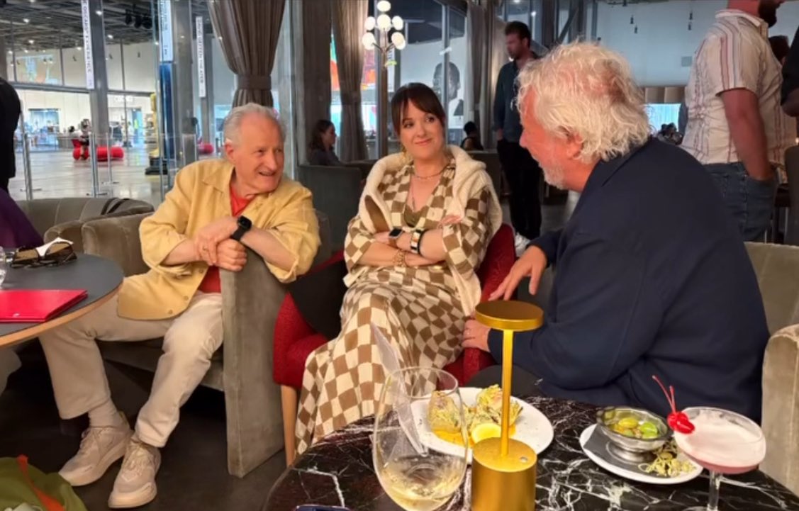 Karaszewski's tweet image. With Michael Mann, Dana Stevens, and K.J. Relth-Miller at the Academy Writers Branch screening of “The Insider.”