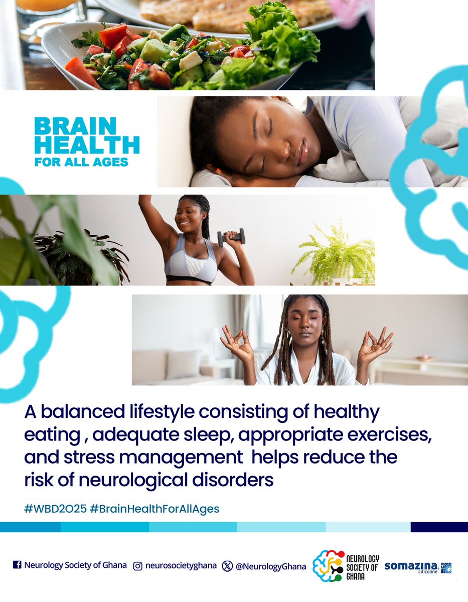 Move, eat, sleep, relax! A healthy dose of each is important for wellbeing: physically,  mentally, and emotionally!

#wbd2025 #neurologysocietyofghana #nsg #brainhealth #brainhealthforallages