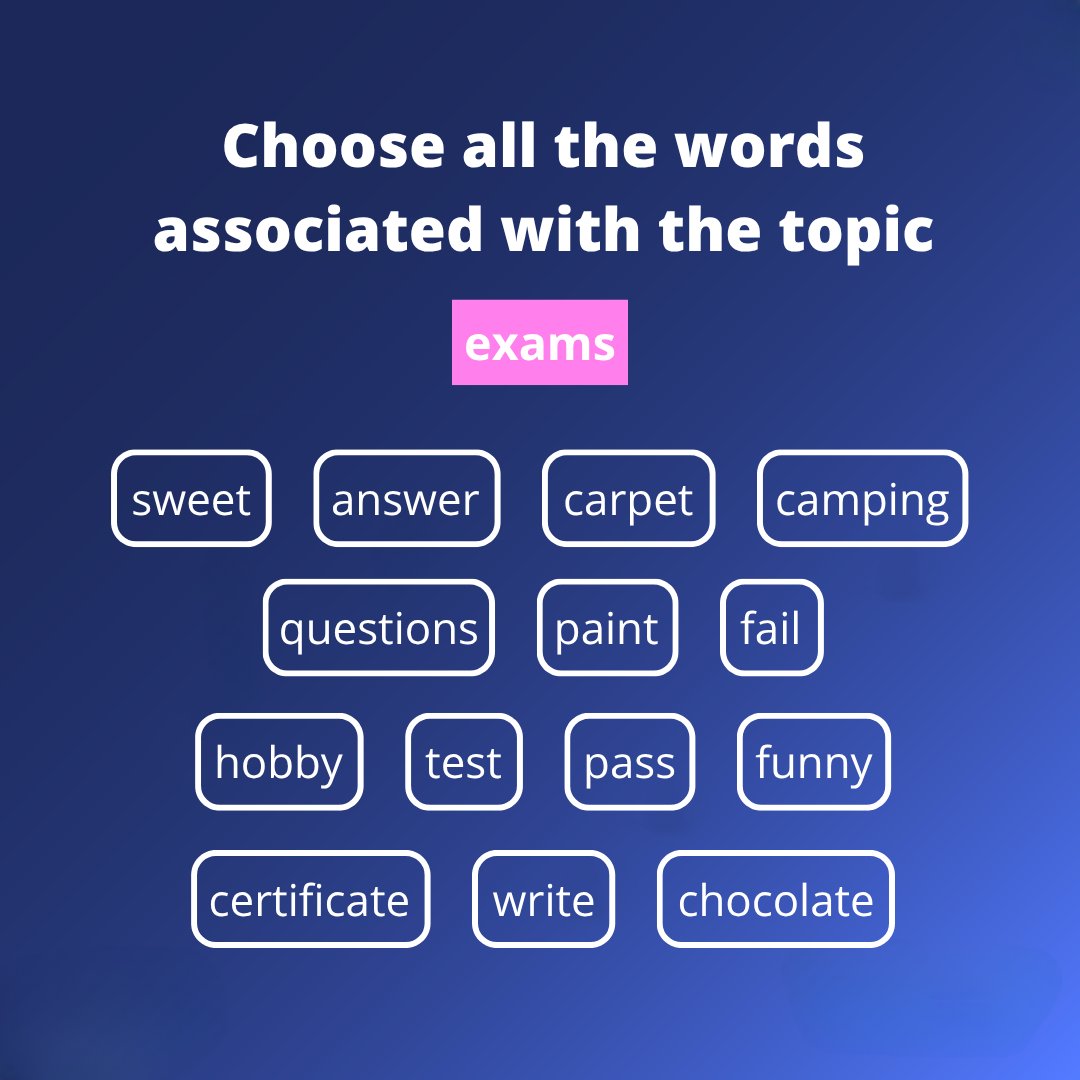 CambridgeWords's tweet photo. Which words belong with the topic? ๐ก
Keep playing on our Games Hub: https://t.co/OaAFkGtiyz
#GamesHub #CambridgeDictionary https://t.co/pldERJi1tn