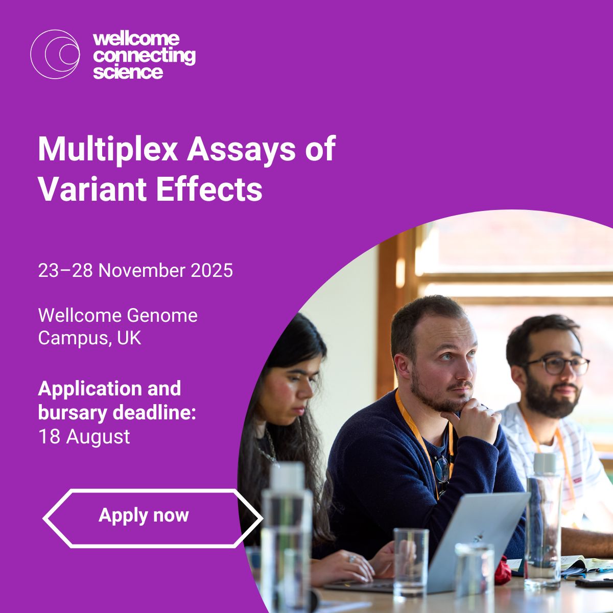 eventsWCS's tweet image. Apply for Multiplex Assays of Variant Effects training by 18 August! ⏰
Join our experts to learn how to strengthen your genetic disease research or clinical work using MAVE data 🧬
Financial assistance available💸
📎 bit.ly/4m0mGOZ
#MAVE25 #VariantInterpretation