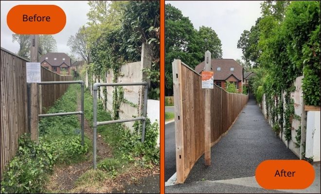 This popular footpath in Tadworth has received a much needed upgrade thanks to the Countryside Access Team &amp; a developer contribution. The new permeable surface helps rainwater drain naturally, reducing flood risks &amp; removal of metal barriers makes the path accessible.