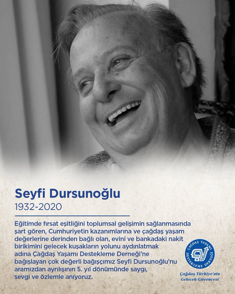 Eğitimde fırsat eşitliğini toplumsal gelişimin sağlanmasında şart gören, Cumhuriyetin kazanımlarına ve çağdaş yaşam değerlerine derinden bağlı olan, evini ve bankadaki nakit birikimini gelecek kuşakların yolunu aydınlatmak adına Çağdaş Yaşamı Destekleme Derneği’ne bağışlayan çok