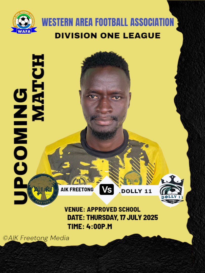 🚨 MATCHDAY ALERT! 🚨
A new chapter begins! 📖⚽

AIK Freetong will make its official debut in the WAFA Division One League this Thursday, 17th July 2025, as we face off against Dolly 11 FC.

🔥 It’s more than just a game — it’s the start of a new era #AIK #AIKFreetong