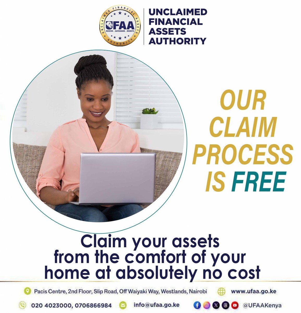 UFAA Claims process is free!
Visit ufaa.go.ke or dial *361# to check and claim your assets.
#CLAIMYOURLOST&amp;FOUNDCASH