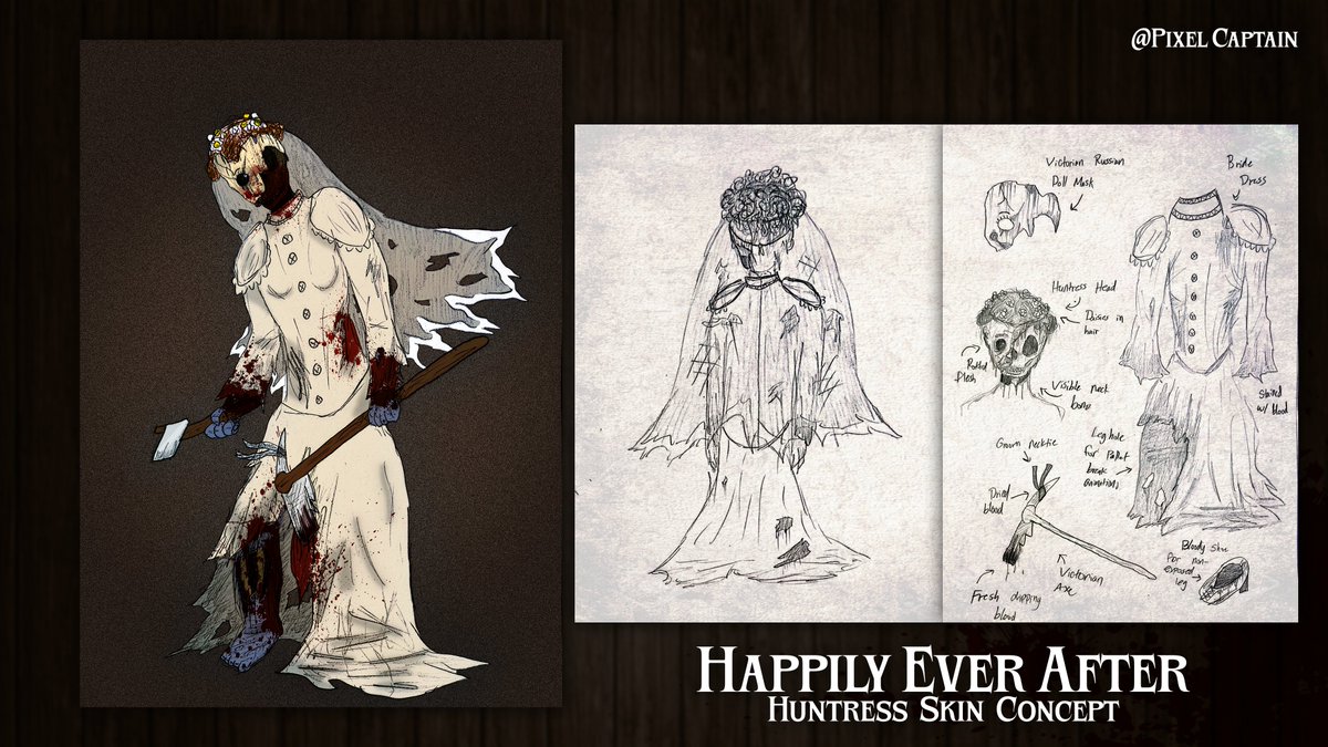 PixelCaptainSFM's tweet image. I've always wanted to participate in @DeadbyDaylight's annual cosmetic contest, so I decided to go for it! I'm not the best at 2D art, but I had this idea of Huntress getting a haunted Victorian bride skin that I needed to design! 👻🌹
#DeadbyDaylight #deadbydaylightcosmetic