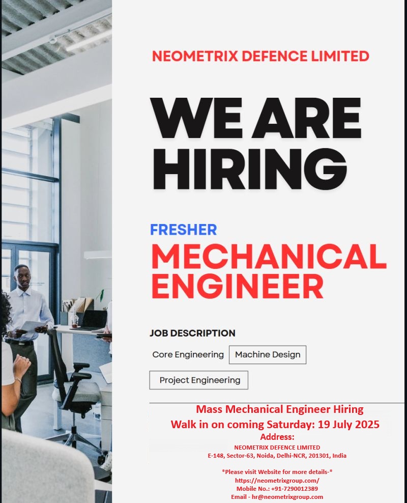 NeometrixDefLtd's tweet image. #Hiring #Mechanical #Engineers #Freshers #Fresher
Neometrix Defence Limited
@TheSPSingh @neometrixgroup