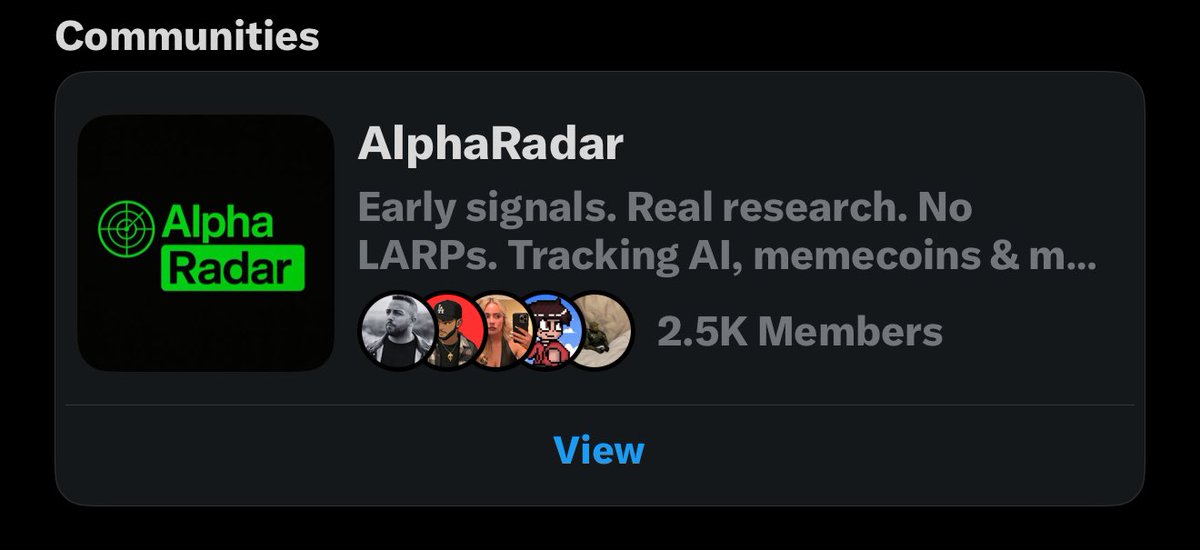 Insane 🤯

#AlphaRadar just hit 2,500 members

We’ve been collectively getting really good at catching early InfoFi narratives

Still looking for some trenchers &amp; perps traders to connect with