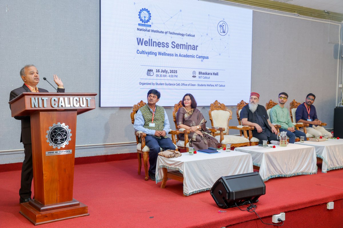 nitcofficial's tweet image. Cultivating Wellness in Academic Campus
A One-day Wellness Seminar titled “Cultivating Wellness in Academic Campus” was held at NIT Calicut on 16th July 2025, aligning with national initiatives for mental health. 
#MentalWellbeing #EmotionalHealth  #UGCGuidelines #NITCalicut