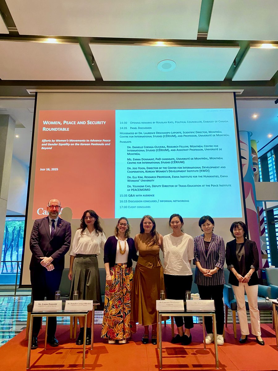 L’Ambassade du 🇨🇦 a réuni des intervenantes pour une table ronde dynamique sur les mouvements de paix dirigés par des femmes, dans la péninsule coréenne et au-delà. 🇨🇦 est fier de promouvoir le rôle essentiel des femmes dans la paix et remercie les panélistes 🇰🇷 et <a href="/CERIUdeM/">CÉRIUM</a> !