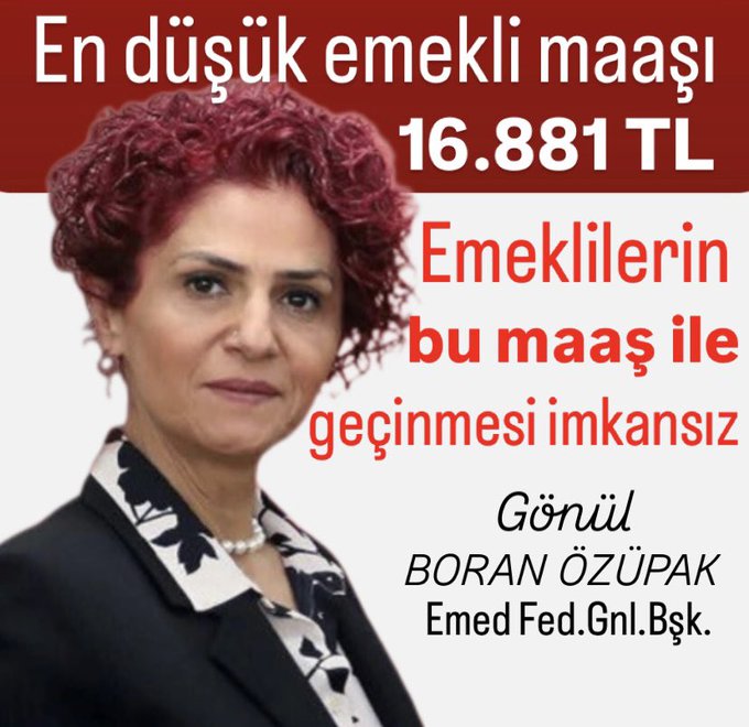 alperozupak's tweet image. "Yandaşa teşvik, danışmana ballı maaş, bürokrata üç beş yerden maaş...
Emekliye Taş"
Gönül BORAN ÖZÜPAK
Emed Fed Gnl Bşk
#EmekliTaşYandaşBalYesin