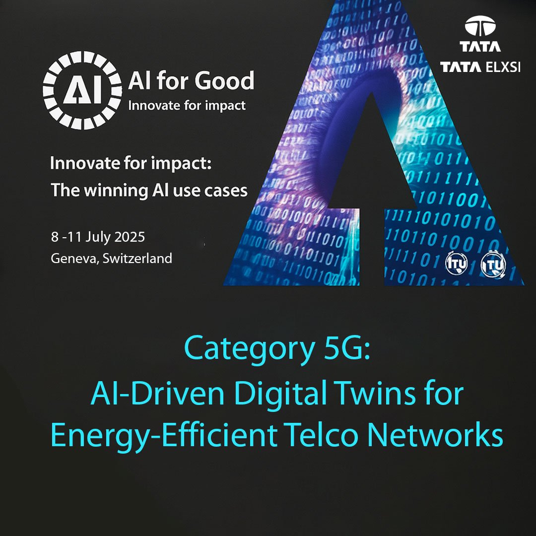 We’re excited to share that Tata Elxsi’s entry: “AI-Driven #DigitalTwin for Energy-Efficient Telco Networks” emerged as one of the winners in the #5G category at AI for Good Innovate for Impact Summit 2025 by ITU! Congratulations to the team for driving #innovation.