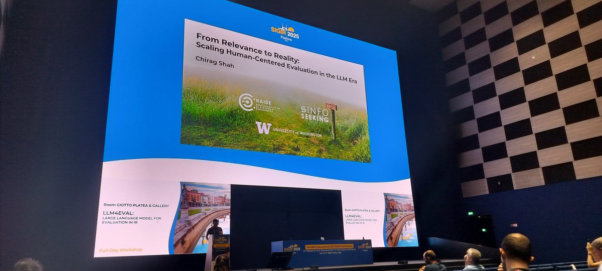 llm4eval's tweet photo. Chirag Shah is this morning giving a keynote on: From Relevance to Reality: Scaling Human-Centered Evaluation in the LLM Era https://t.co/PGU7Bm9f1s