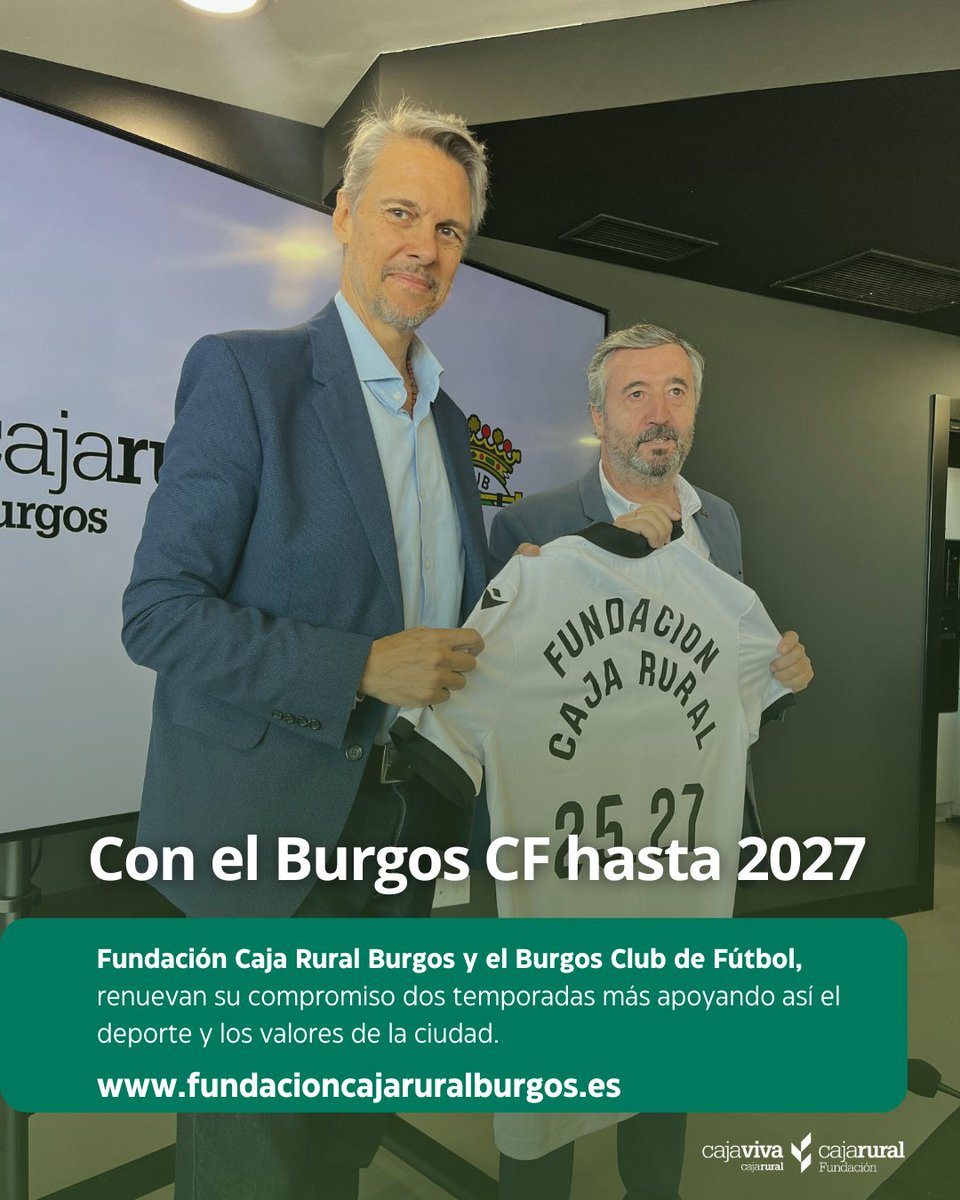 El Burgos CF y Fundación Caja Rural caminarán juntos durante dos temporadas más

Ambas entidades firman la renovación de su acuerdo de patrocinio hasta 2027, con el que la imagen de la Fundación pasa de la manga a la trasera de la camiseta.

✅burgoscf.es/noticias/el-bu…