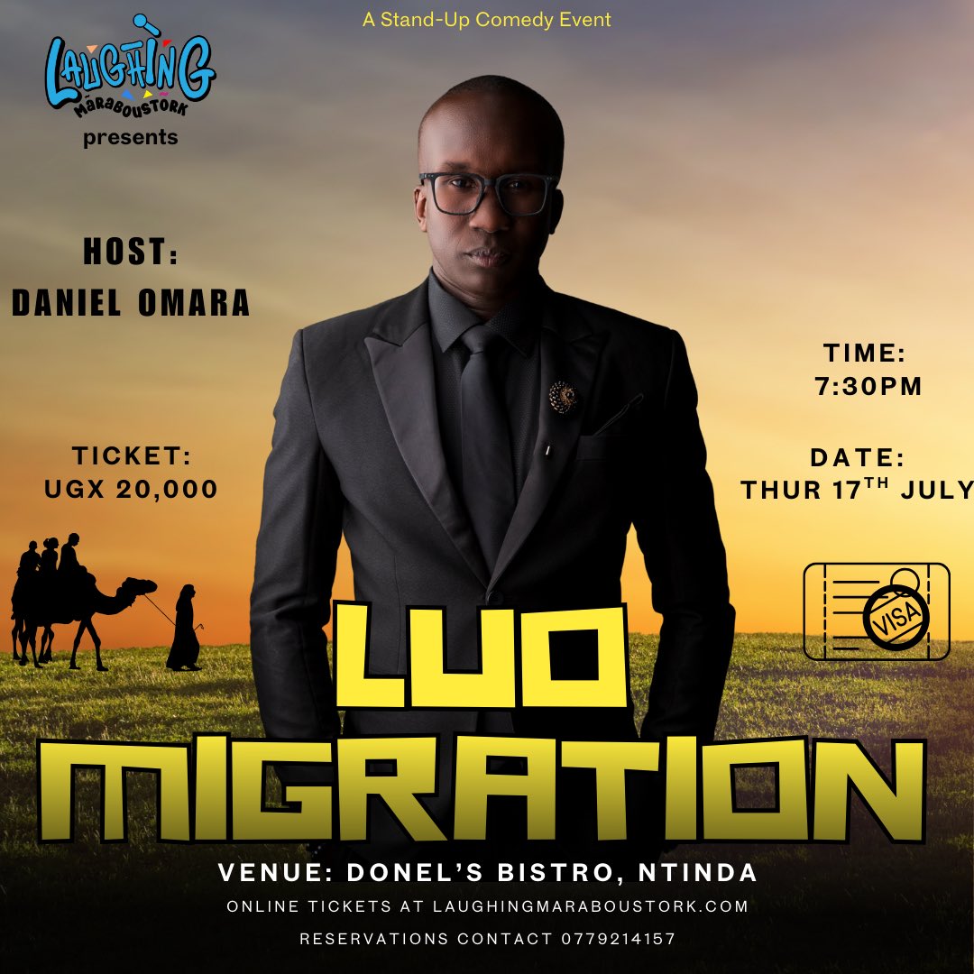 LaughMarabstork's tweet image. Tonight, the Luo are migrating in search of better WiFi. Come through to Donel’s Bistro (Ntinda) and catch @DrHilaryOkello & Akite Agnes w/ host @OmaraDanielol bringing the funny in Luo Migration. Tickets at laughingmaraboustork.com