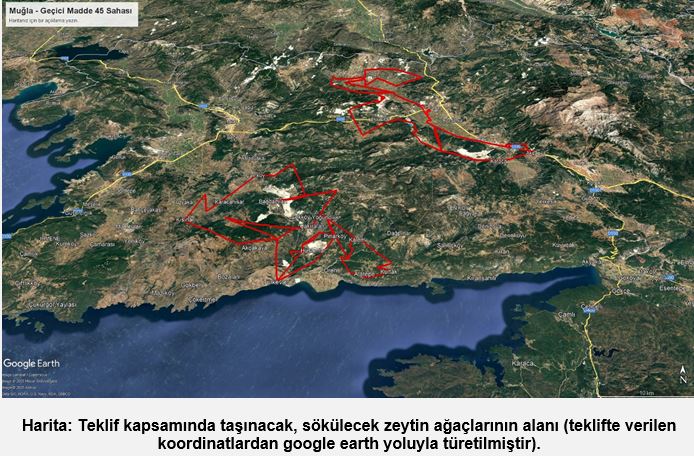 Muğla'da zeytinlikleri madenciliğe açacak kanun teklifi TBMM Genel Kurulu'nda görüşülüyor. 

Teklif yasalaşırsa, en az 26 köy boşaltılacak.

468 bin dönüm alan madenciliğe açılacak. 

Muğla'daki zeytinlik alanların yüzde 4'ü yok olacak. 

Haritada kırmızı ile işaretli alanlar