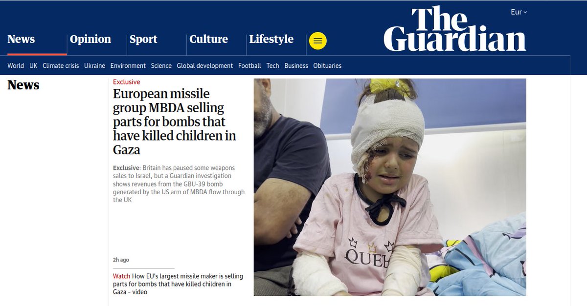 Ariane Lavrilleux (@arialavrilleux) on Twitter photo Today we make the headlines with <a href="/guardian/">The Guardian</a> & <a href="/Disclose_ngo/">Disclose</a> & <a href="/FTM_eu/">Follow the Money EU</a> to expose the complicity of the largest European missile maker <a href="/MBDAGroup/">MBDA</a> in the killing of children and hundreds of civilians in Gaza
theguardian.com/world/2025/jul… Today we make the headlines with <a href="/guardian/">The Guardian</a> & <a href="/Disclose_ngo/">Disclose</a> & <a href="/FTM_eu/">Follow the Money EU</a> to expose the complicity of the largest European missile maker <a href="/MBDAGroup/">MBDA</a> in the killing of children and hundreds of civilians in Gaza
theguardian.com/world/2025/jul…