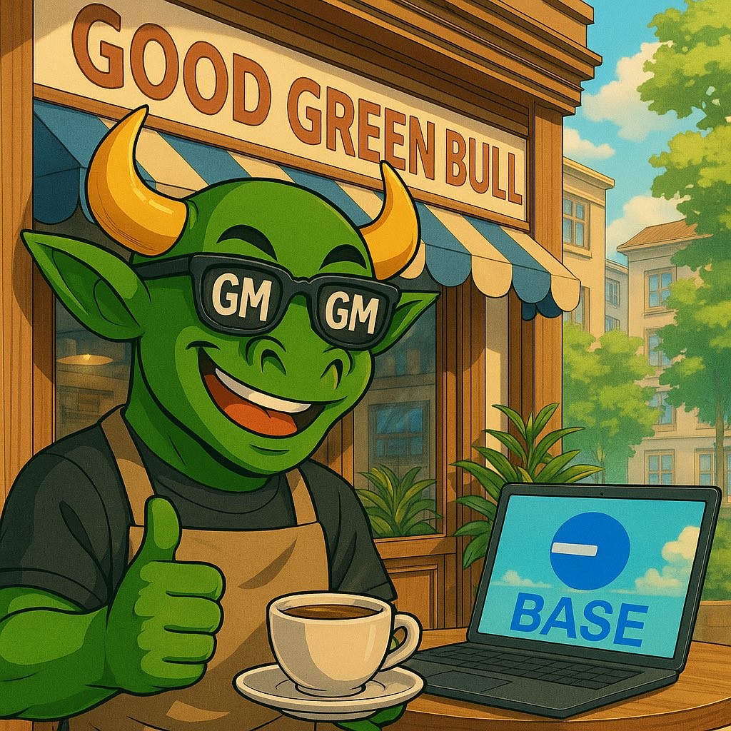 0xxBeefy's tweet photo. Wakey wakey, memes and staking 🐂

GM from the Good Green Bull café☕️

Pull up. Order $GGB. Let’s BUILD🫡🔵

#GGB #BullishMorning #BASEChain https://t.co/BoeRNIQnLO