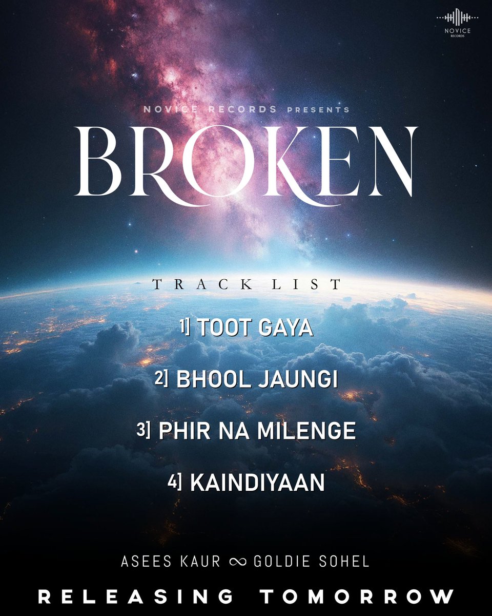 Asees Kaur (@aseeskaur) on Twitter photo A piece of my heart in every songā¦
#BROKEN, my first ever EP is made with true emotions. Collaborating with the incredible <a href="/goldiesohel/">Goldie Sohel</a> on this journey.
These 4 tracks hold love, loss, & everything in between.
Releasing tomorrow on #novicerecords
#AseesKaur #GoldieSohel A piece of my heart in every songā¦
#BROKEN, my first ever EP is made with true emotions. Collaborating with the incredible <a href="/goldiesohel/">Goldie Sohel</a> on this journey.
These 4 tracks hold love, loss, & everything in between.
Releasing tomorrow on #novicerecords
#AseesKaur #GoldieSohel
