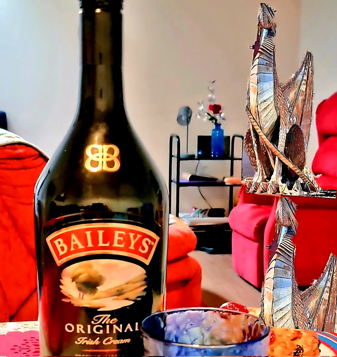 Yes,we definitely still have dragons living around the Welsh Borders 
As you see I sometimes invite them round for tea....they love a drop of Bailey's with their scones....