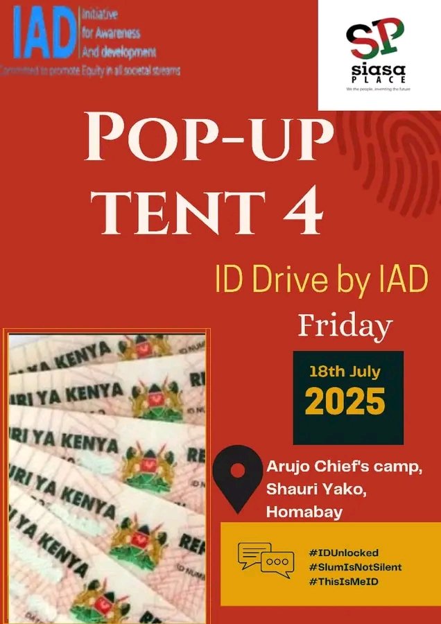 AYATA GODWIN (@godwinayata) on Twitter photo Do you know the power you have holding your ID in your hands come let's dialogue tomorrow and own yours if you haven't registered for ID. <a href="/siasaplace/">Siasa Place</a> <a href="/IADorganization/">Initiative for awareness and development-IAD</a> <a href="/IEBCKenya/">IEBC</a> <a href="/CHOGO_043/">Coalition of Homabay Org. on Governance Oversight</a>
<a href="/HomabayYouth/">Homabay County Youth Network</a>
#IDUnlocked
#SlumIsNotSilent
#ThisIsMeID Do you know the power you have holding your ID in your hands come let's dialogue tomorrow and own yours if you haven't registered for ID. <a href="/siasaplace/">Siasa Place</a> <a href="/IADorganization/">Initiative for awareness and development-IAD</a> <a href="/IEBCKenya/">IEBC</a> <a href="/CHOGO_043/">Coalition of Homabay Org. on Governance Oversight</a>
<a href="/HomabayYouth/">Homabay County Youth Network</a>
#IDUnlocked
#SlumIsNotSilent
#ThisIsMeID
