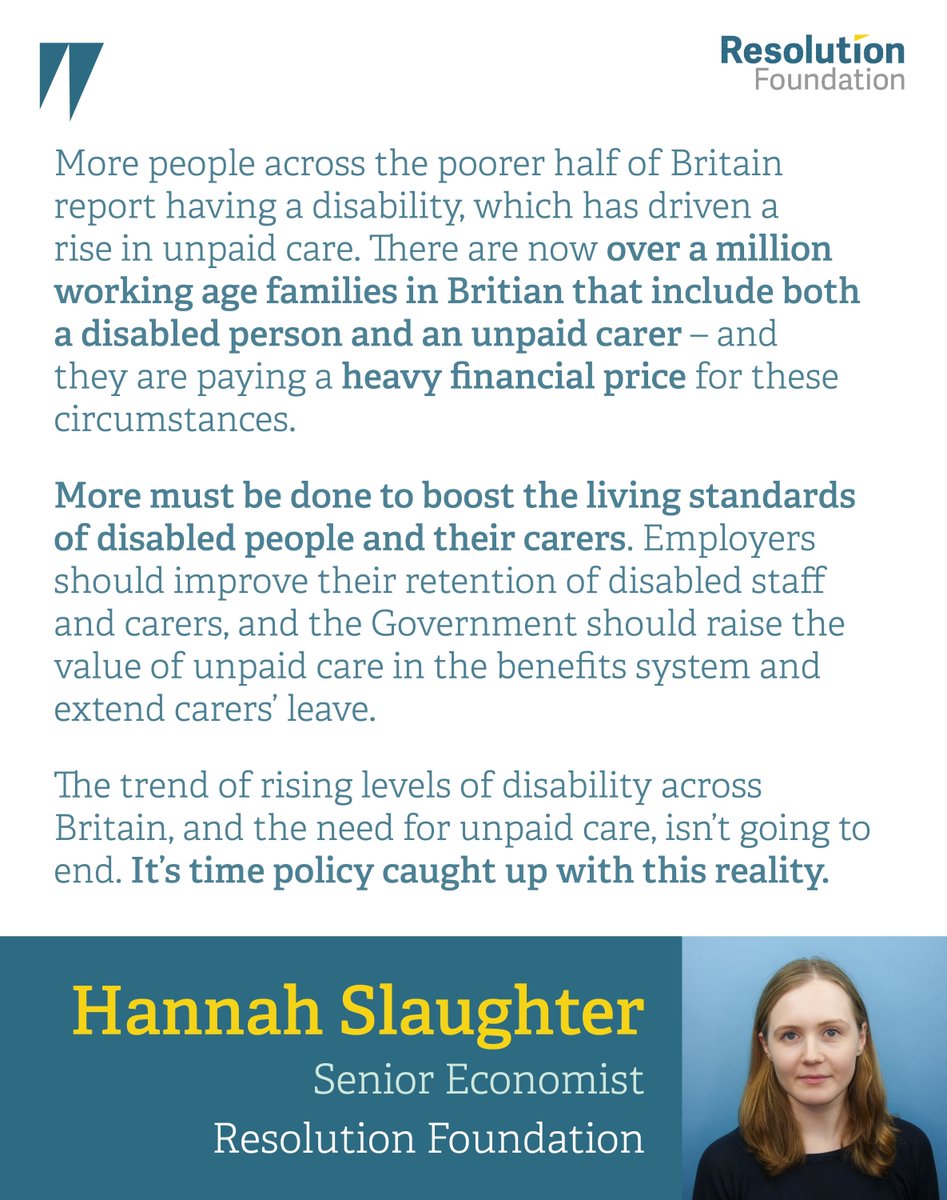 🚨New report 🚨 

Over a million lower income families today include both a disabled person and an unpaid carer.

There is significant overlap between these - and these households suffer a £3,300 income penalty as a result. 

Read now➡️ buff.ly/kNMSUQa