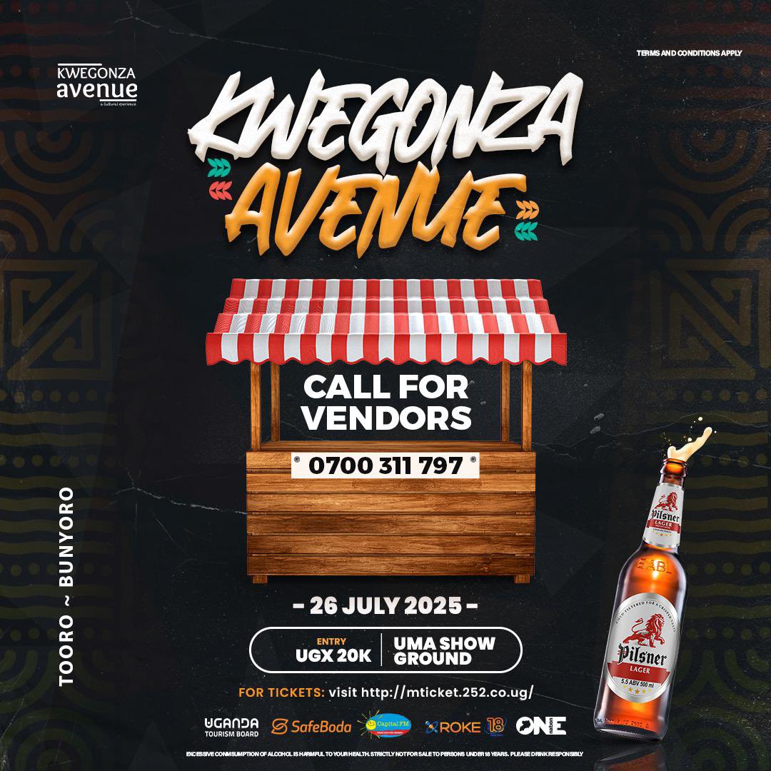 Vendors here is the chance 

don't miss on 26th July wali ku UMA SHOW Ground 
click to secure your ticket 👉 mticket.252.co.ug
#KwegonzaAvenue2025