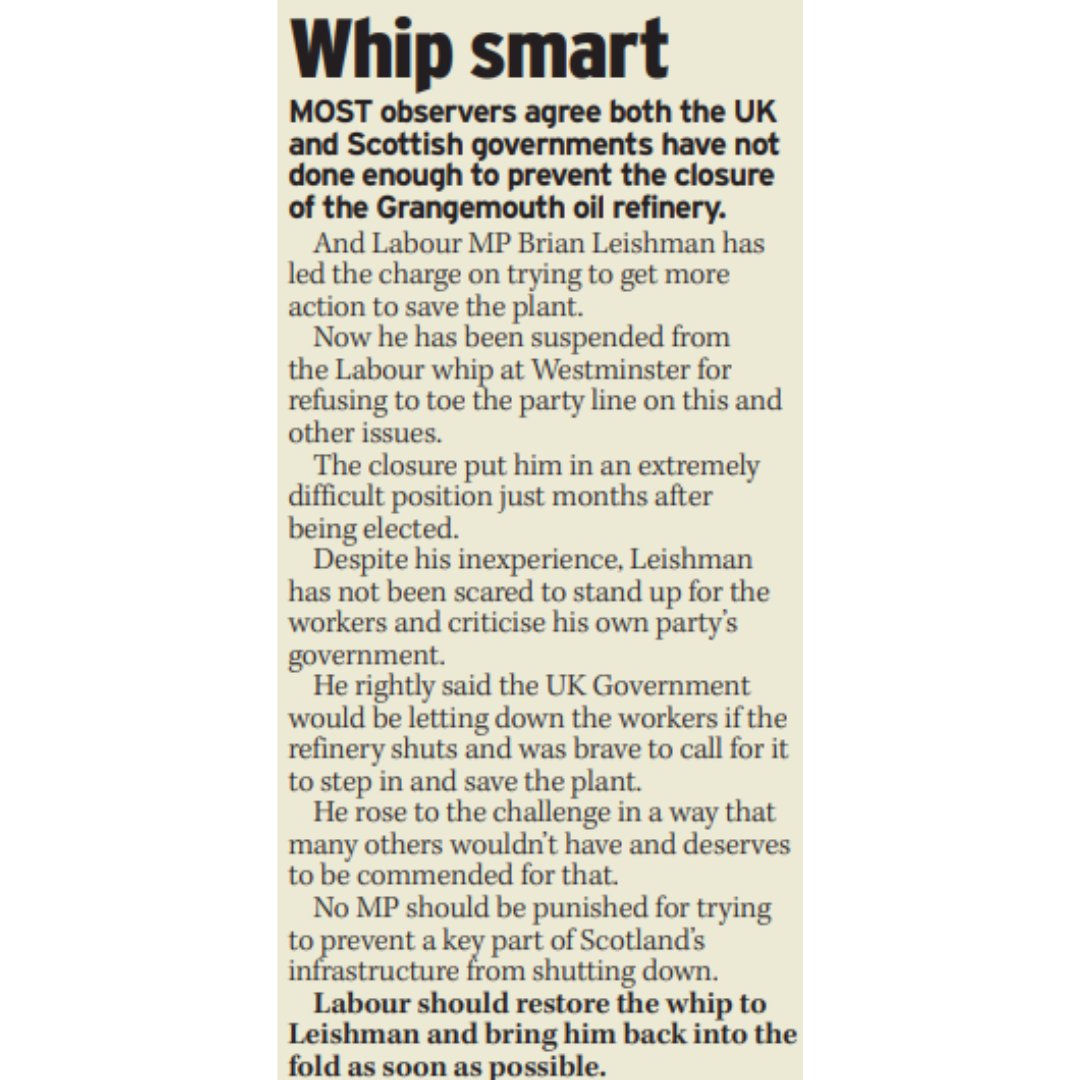 AndrewJQuinn97's tweet image. Today's Record View on Scottish Labour MP @BrianLeishmanMP losing the party whip