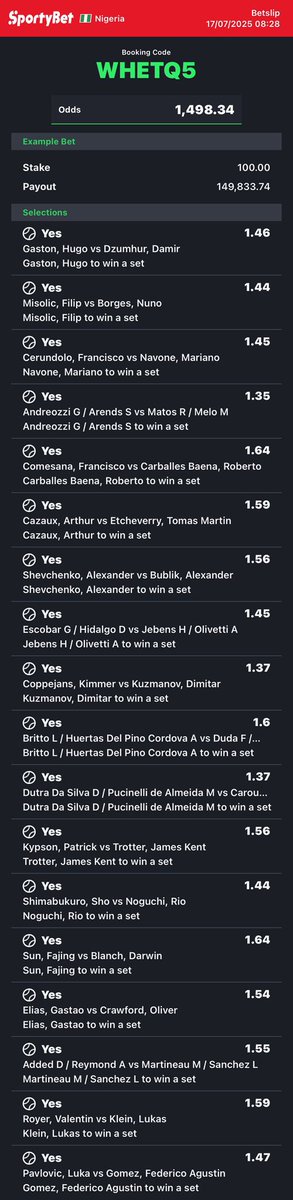 BETTING HUB ⭐️🫵🏽 (@bettinghubgames) on Twitter photo 1.5k ODDS ☘️ WHETQ5 🎾🎾
Telegram link 🔗 t.me/BettingHub1
<a href="/pink_girrll/">Callista Roseline Morire</a> <a href="/Big_Strategic/">COMRADE 🇳🇬🍀🧩🤴</a> <a href="/loudpunts/">LOUDPUNTS☘️🍀🍀</a> <a href="/Promisepunta/">MR P 🐅💰</a> <a href="/GrateSm11/">GREAT SM PUNTER🌟⚽️🏏🏀</a> 1.5k ODDS ☘️ WHETQ5 🎾🎾
Telegram link 🔗 t.me/BettingHub1
<a href="/pink_girrll/">Callista Roseline Morire</a> <a href="/Big_Strategic/">COMRADE 🇳🇬🍀🧩🤴</a> <a href="/loudpunts/">LOUDPUNTS☘️🍀🍀</a> <a href="/Promisepunta/">MR P 🐅💰</a> <a href="/GrateSm11/">GREAT SM PUNTER🌟⚽️🏏🏀</a>