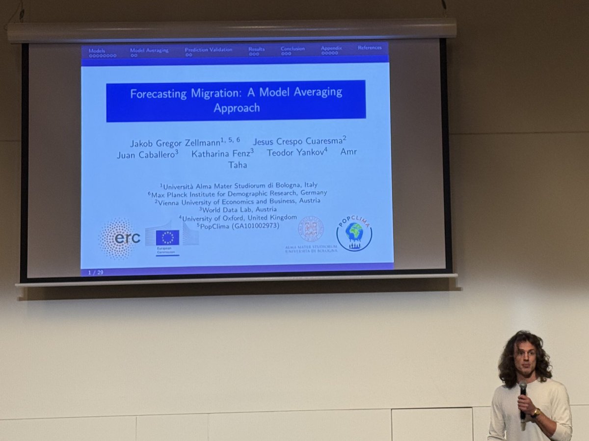 popclima's tweet photo. 📢 Our last presenter of the day at #IPC2025: showcasing “Forecasting Migration: A Model Averaging Approach” by Jakob Zellmann
A #POPCLIMA contribution pushing the frontier of migration prediction with model averaging. 🔍🌍 #migrationforecast #demography https://t.co/3kaSEIXgix