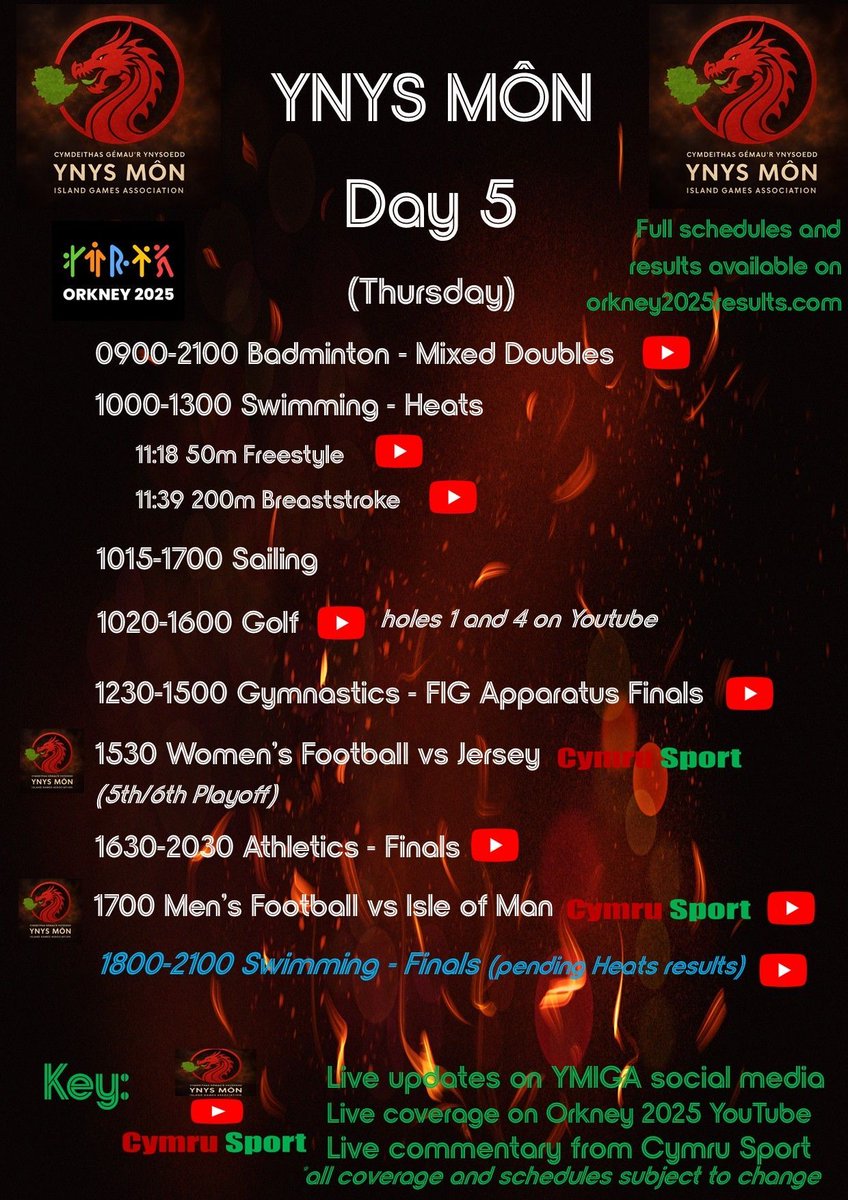 DAY 5 AT THE ISLAND GAMES

A huge day ahead with lots of action and potential for medals!!

POB LWC! 🤞