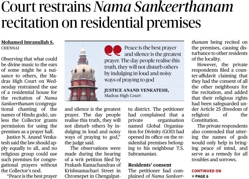 So according to Milords Nama Sankeerthanam is a nuisance.

Will the judge dare to say the same to those loud speaker people too ?

Hindus are their own enemies!