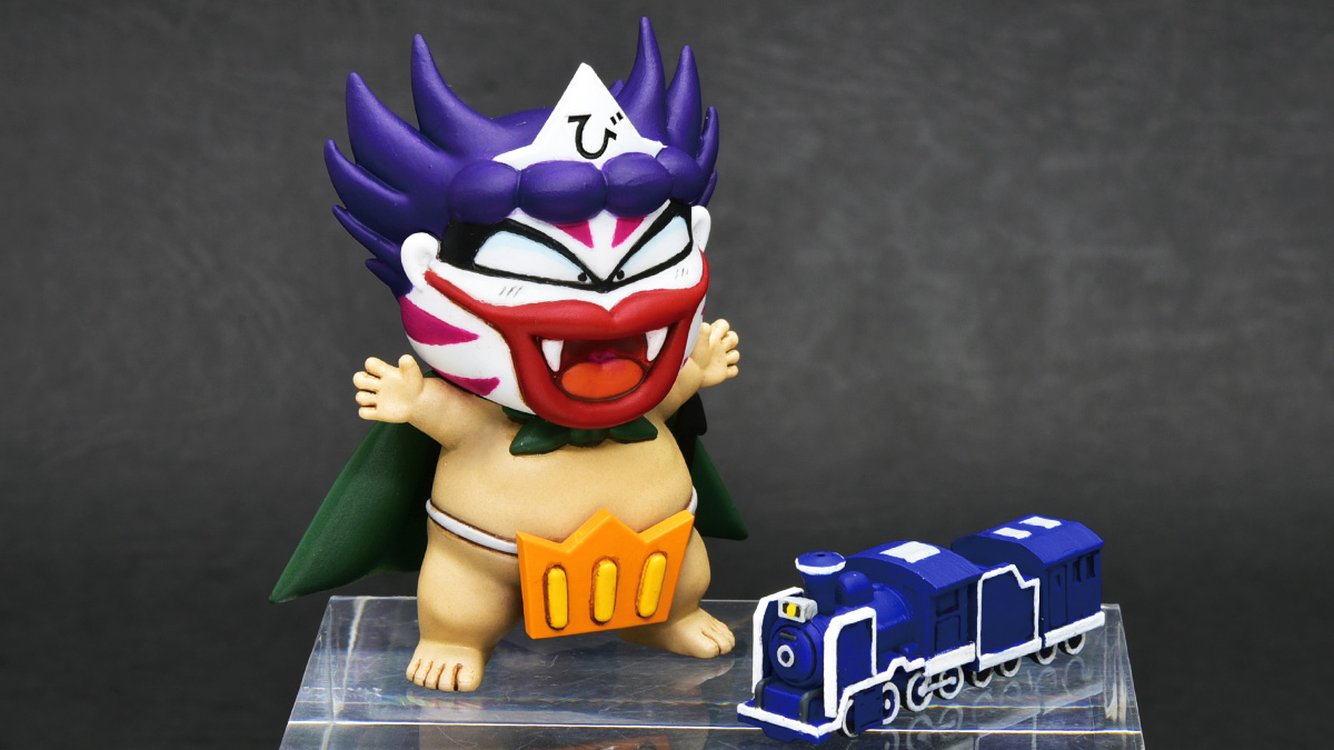 MefTeam's tweet image. 【#ワンフェス2025夏 新作】
「キ～～～ング ボンビー！ワンフェス用の見本だ！」
・桃太郎電鉄「キングボンビー」
・￥3,000 
・全高約60mm 
・プレイヤー汽車 １両付
・ブース番号【6-08-08】ＭＥＦ＆チーム・ストライク！
キングボンビーは光造形、汽車はFDM式のキットです
 #WF2025S #桃太郎電鉄