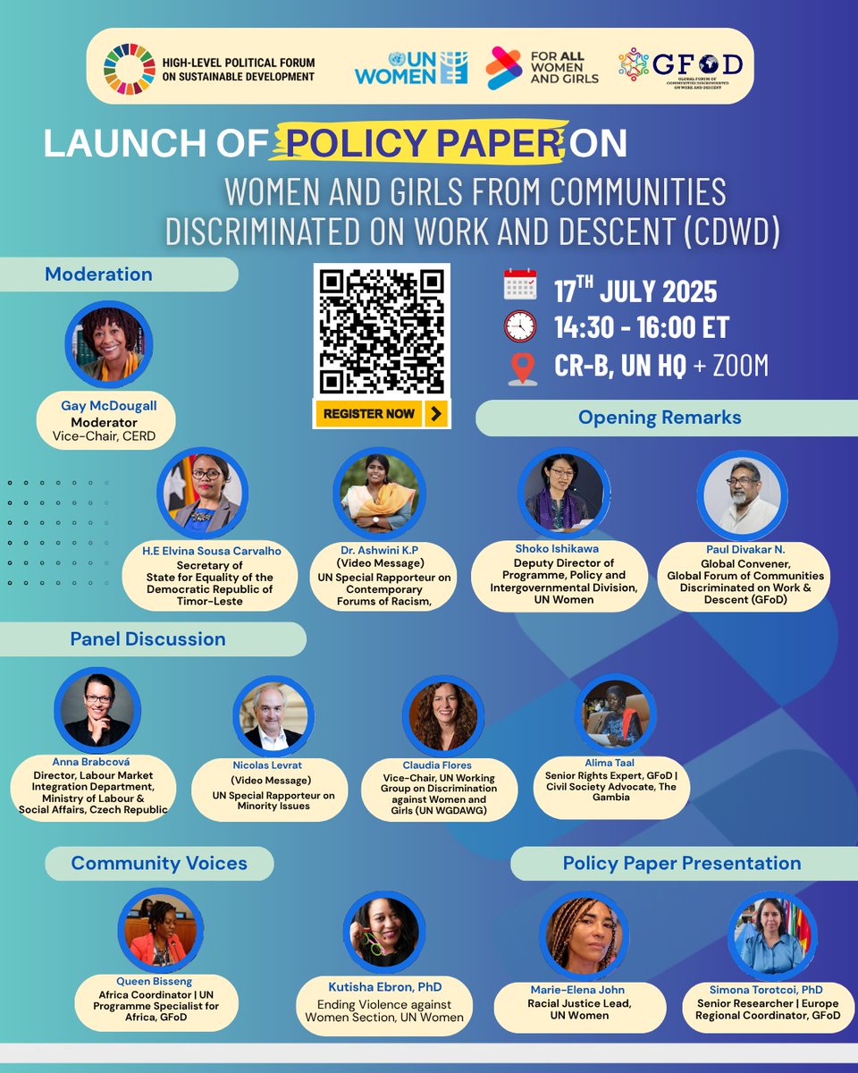 🚨 HAPPENING TODAY! 🚨
Join us at #HLPF2025 for the historic launch of a landmark Policy Paper by UN Women &amp; GFoD. 
🗓️ July 17, 2025 🕝 2:30 PM ET 📍CR-B UNHQ.
🎙️ A stellar panel of Member States, UN agencies, CSOs &amp; activists await.
🔗REGISTER NOW: theinclusivityproject-org.zoom.us/meeting/regist…