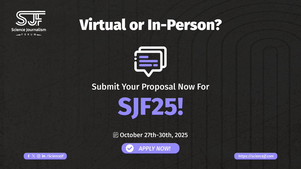 APPLY: Science journalists and journalism students can apply for fellowships to attend the hybrid 2025 Science Journalism Forum, “Science Journalism at a Crossroads – Rethinking Trust, Funding and Innovation,” taking place from 27 to 30 October.

Details: t.ly/e9Q_0