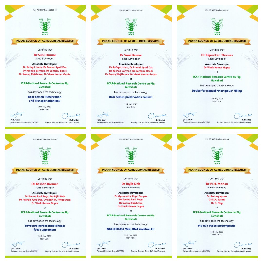 nrcpig's tweet image. Swine Innovation Recognized! 🧬🐖
ICAR-NRC on Pig bagged ICAR Tech Certificates for 6 homegrown swine health & production technologies on ICAR Foundation Day 2025. @icarindia @AgriGoI
#ICAR #TechRecognition #MakeInIndia #PigHealth