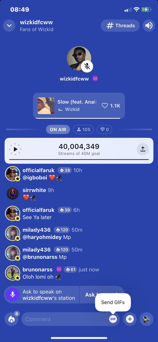 40milliion streams for WizkidFC on Stationhead!✨✨✨🫶🙂